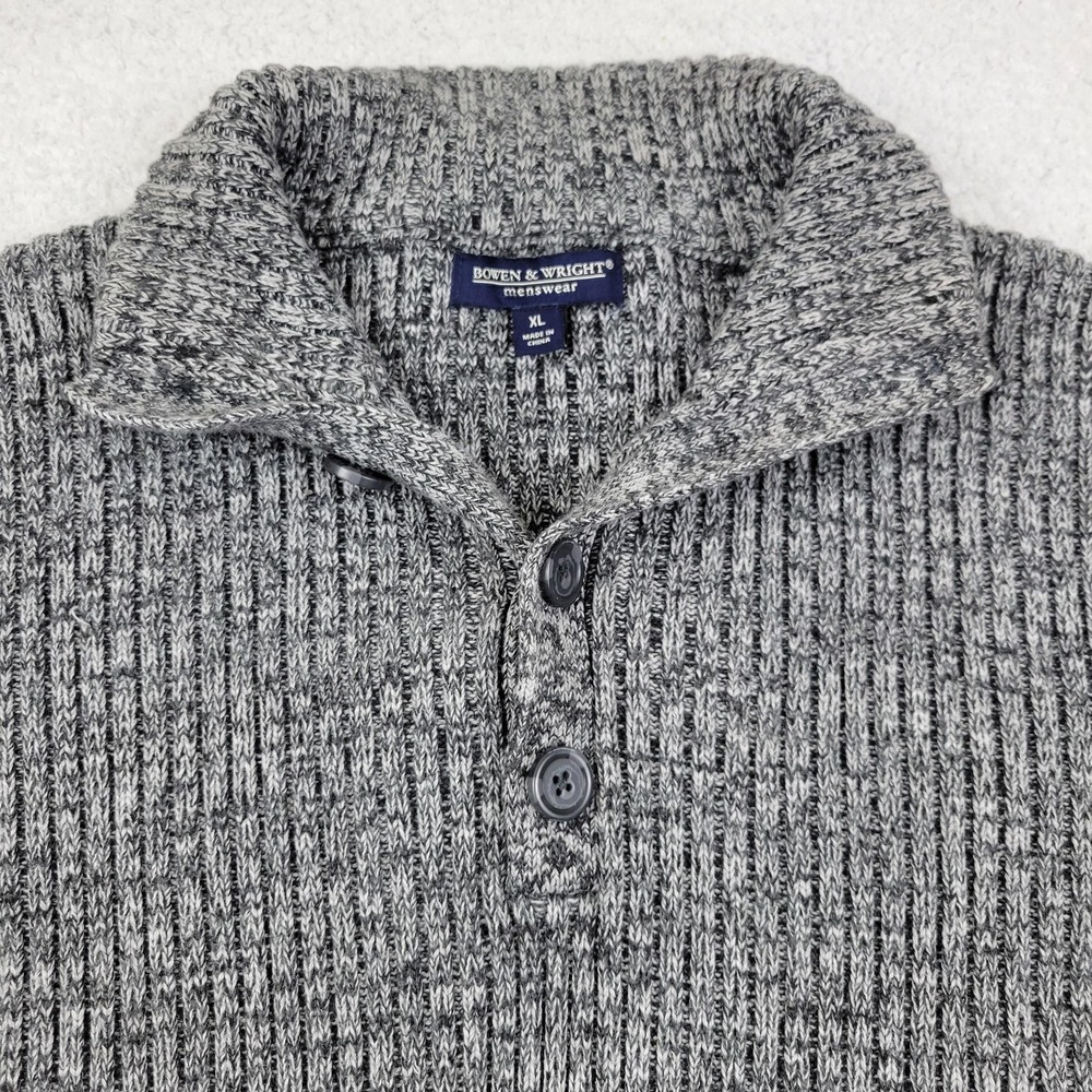 Bowen & Wright Sweater Mens XL Gray‎ Rib Knit Collared Pullover 100% Cotton Warm